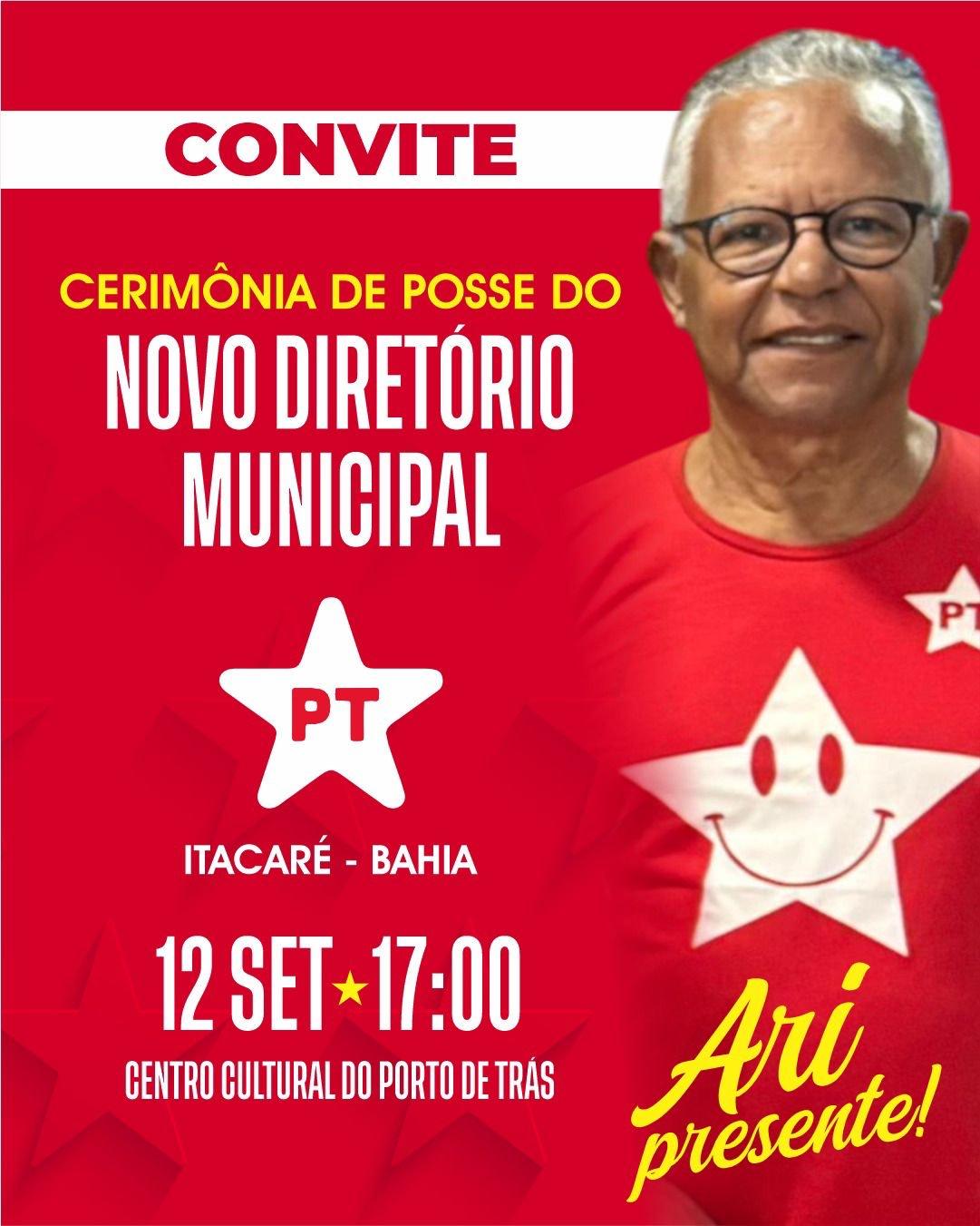 Posse do novo Diretório Municipal do PT de Itacaré acontece nesta sexta-feira (12)