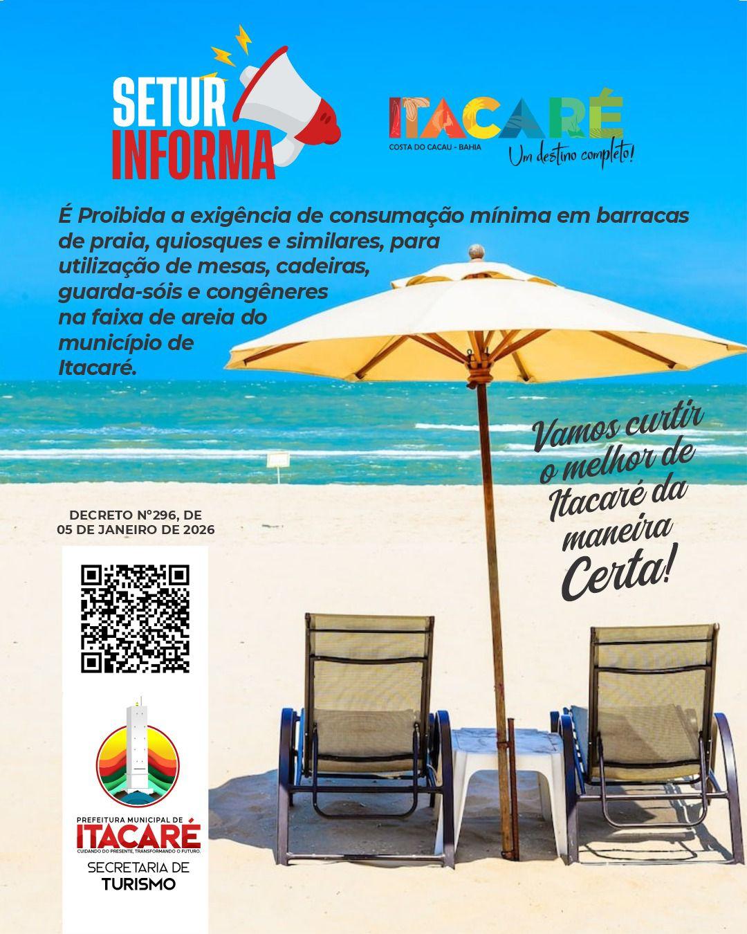 Prefeitura de Itacaré proíbe exigência de consumação mínima em barracas de praia